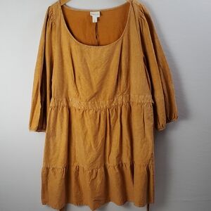 Ava & Viv Women Mustard Copper Balloon Sleeve Boho Peasant Western Dress 1X  NWT